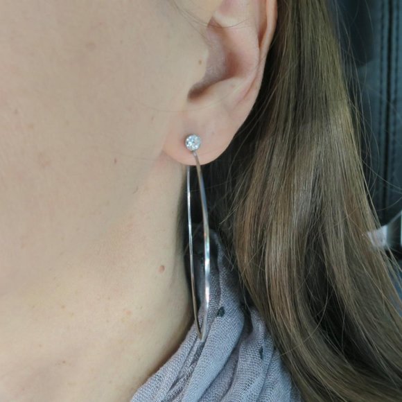 Michael Kors Cubic Zirconia Whisper Hoop Silver Tone Earrings Medium - Picture 5 of 6